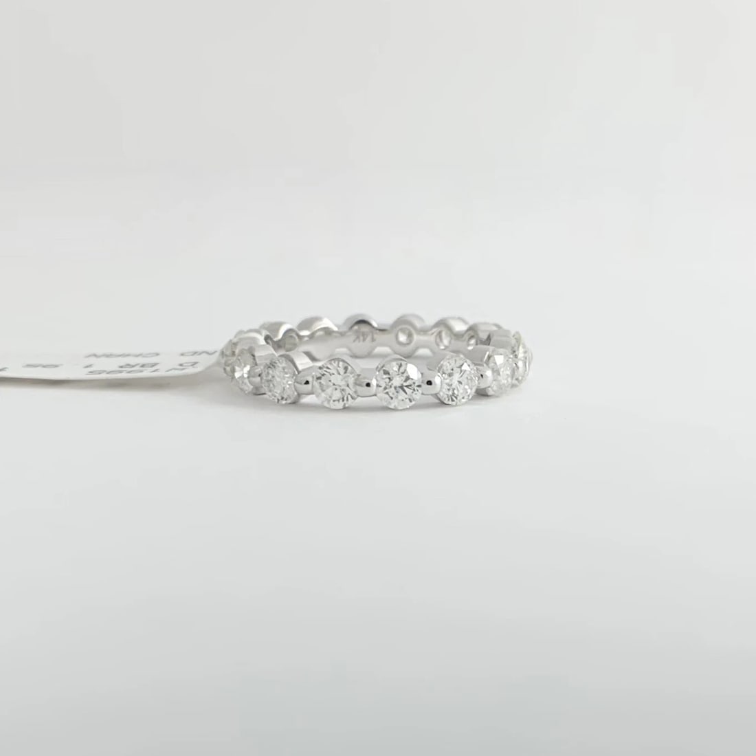Round Diamond Bead Set Eternity Ring Wedding Band 14K White Gold, Size 6.25 - 6