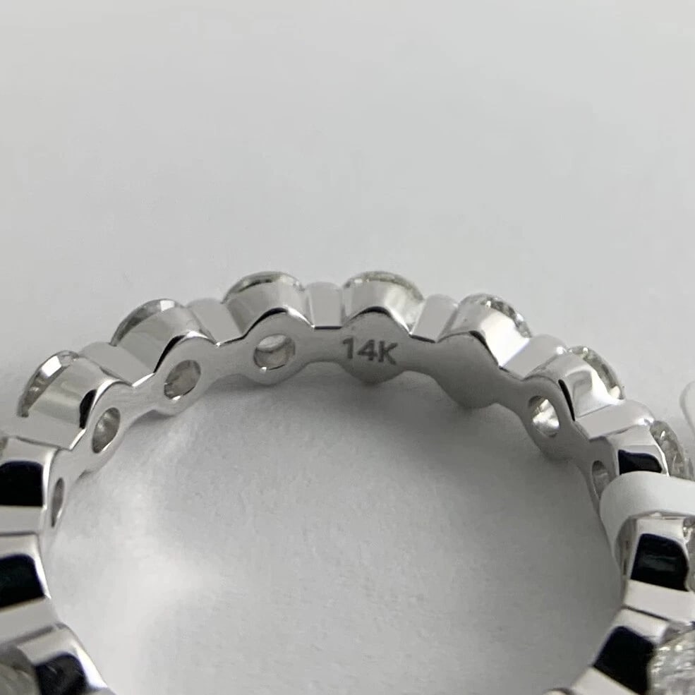 Round Diamond Bead Set Eternity Ring Wedding Band 14K White Gold, Size 6.25 - 7