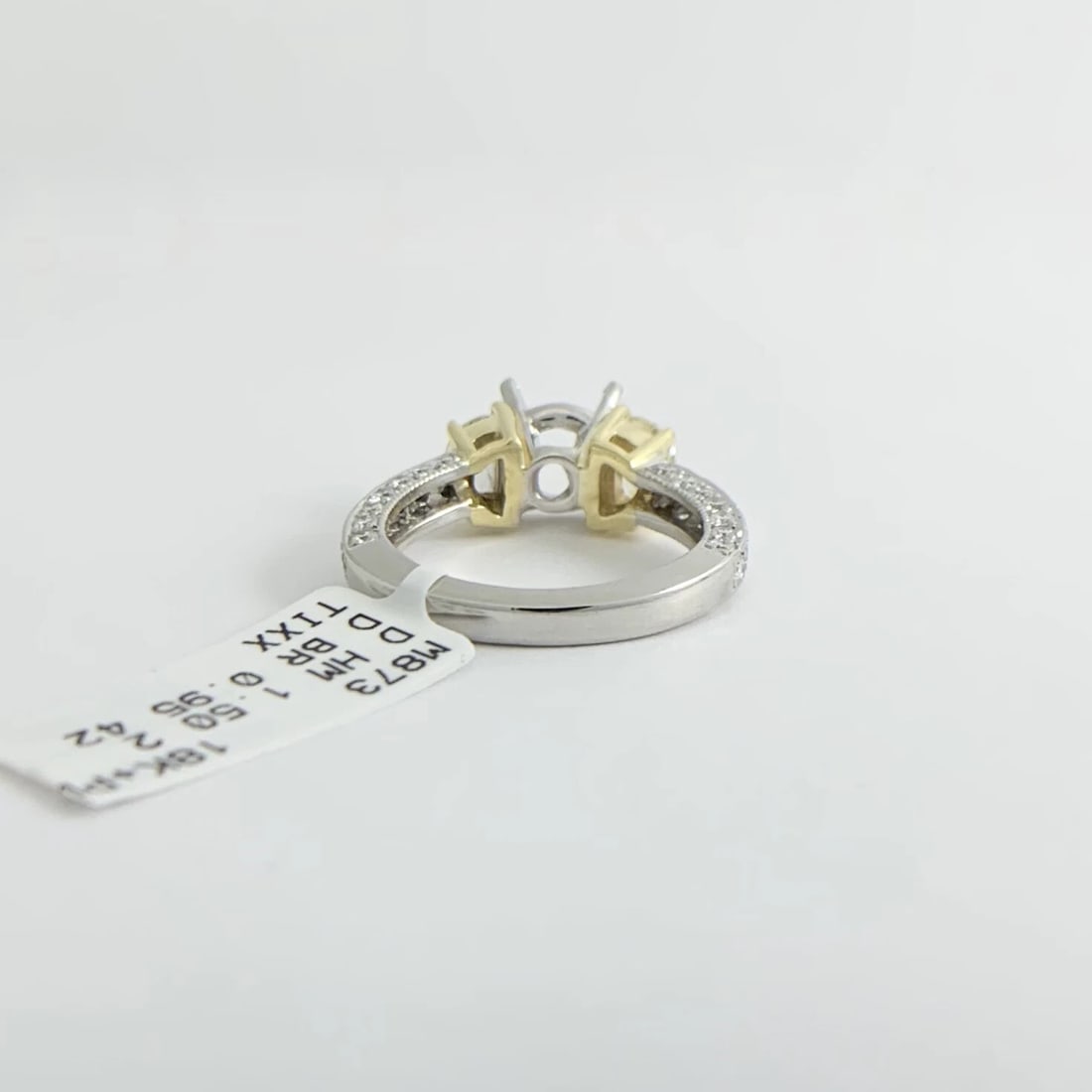 Half Moon Yellow White Pave Diamond Engagement Ring Setting Mounting Platinum - 11