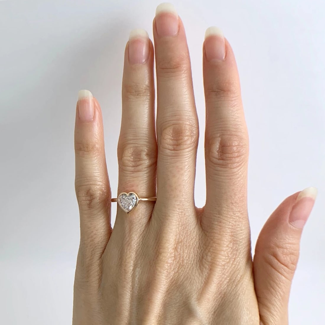 GIA Heart Bezel Solitaire Diamond Engagement Ring 14K Pink Rose Gold, .83 CT - 3
