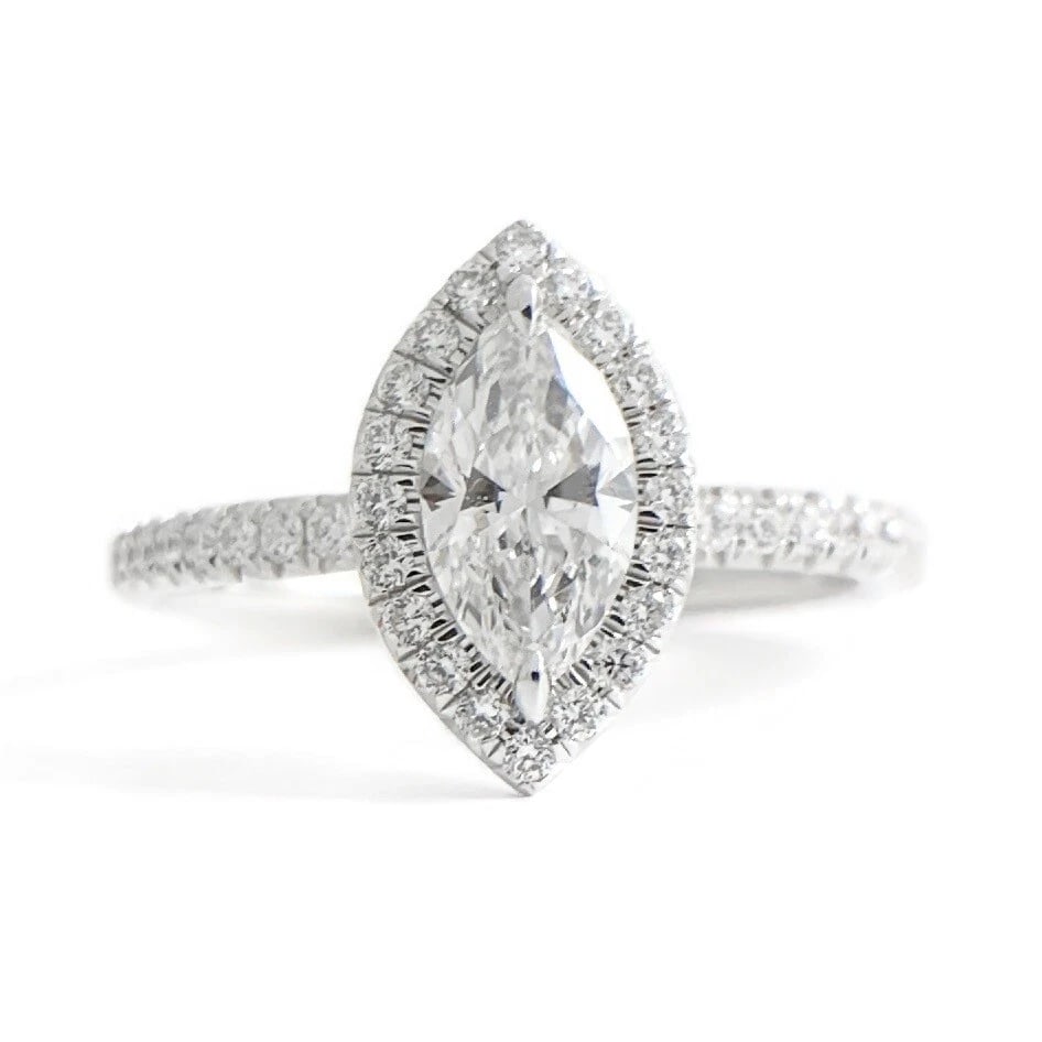 GIA Marquise Halo Diamond Engagement Ring 14K White Gold .77 CTW (1 of 11)