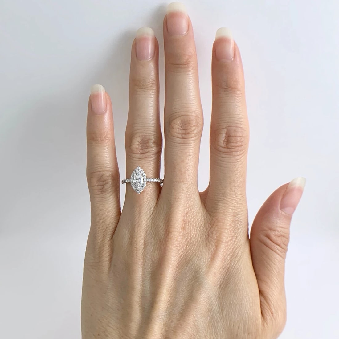 GIA Marquise Halo Diamond Engagement Ring 14K White Gold .77 CTW - 3