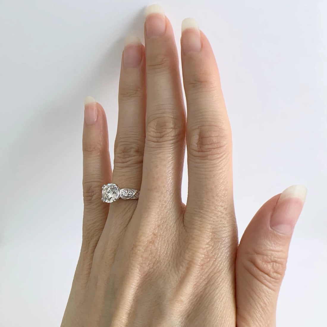 Textured Round Solitaire Diamond Engagement Ring 14K White Gold 1.50 CT - 4