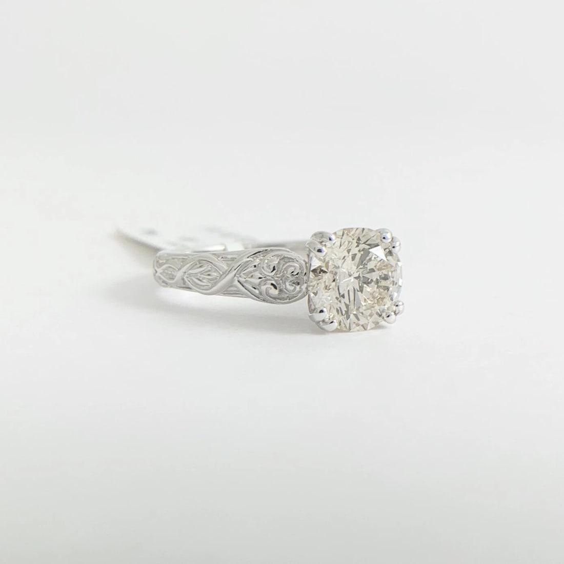 Textured Round Solitaire Diamond Engagement Ring 14K White Gold 1.50 CT - 6