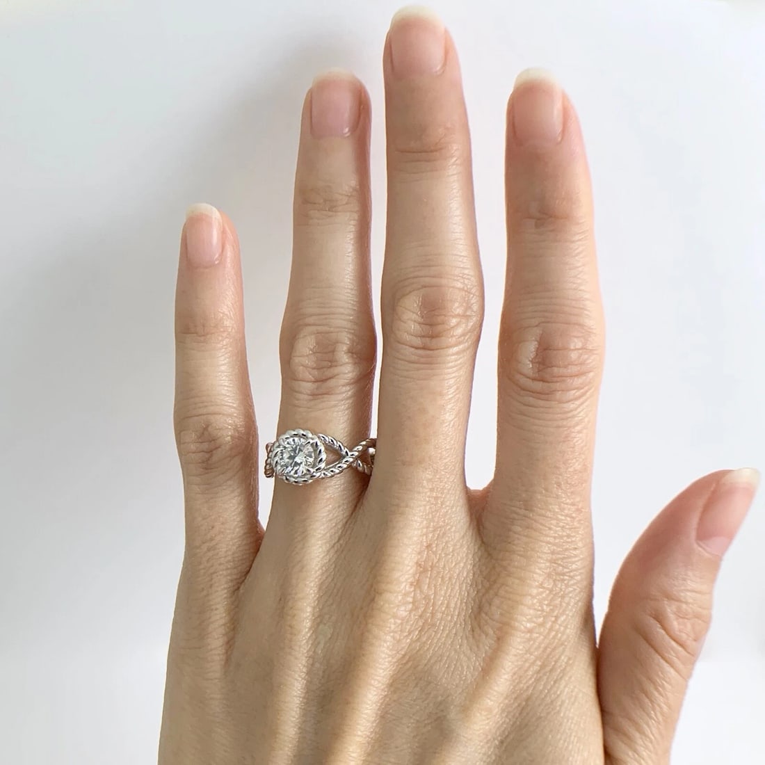 Round Diamond Rope Halo Solitaire Engagement Ring 14K White Gold .75 CT - 3