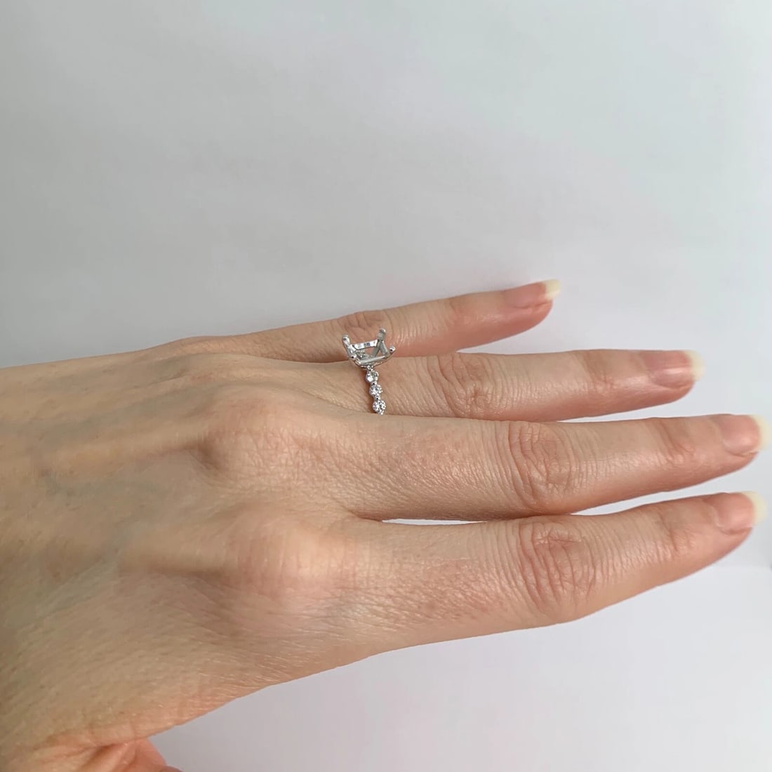 Rectangle Bead Set Diamond Engagement Ring Setting Mounting 14K White Gold - 4