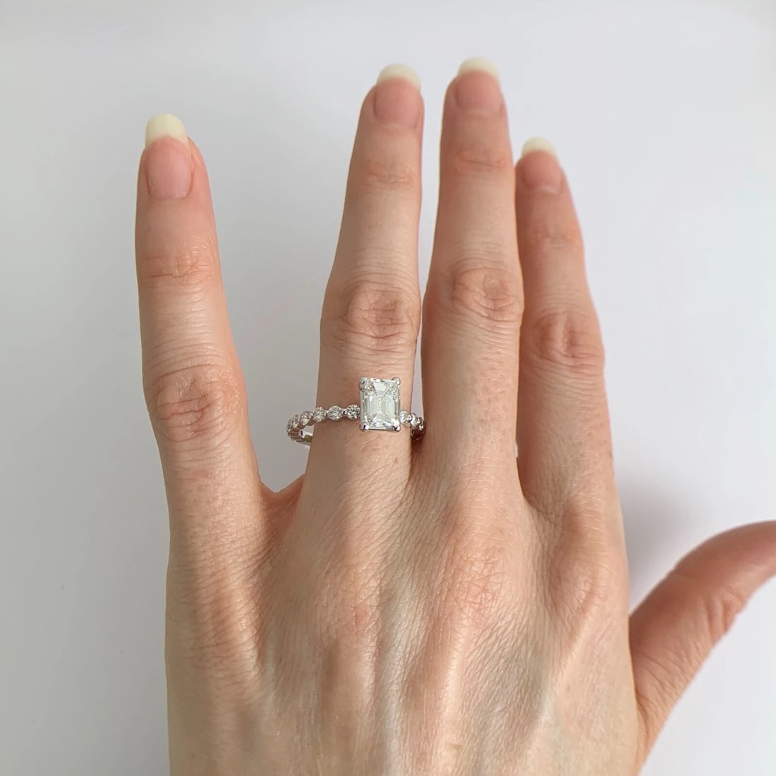 Rectangle Bead Set Diamond Engagement Ring Setting Mounting 14K White Gold - 6