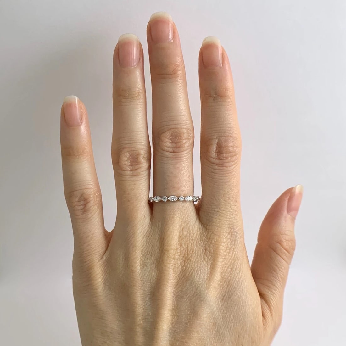 Marquise Round Diamond Eternity Wedding Band Ring 14K White Gold, 1.06 CTW - 2