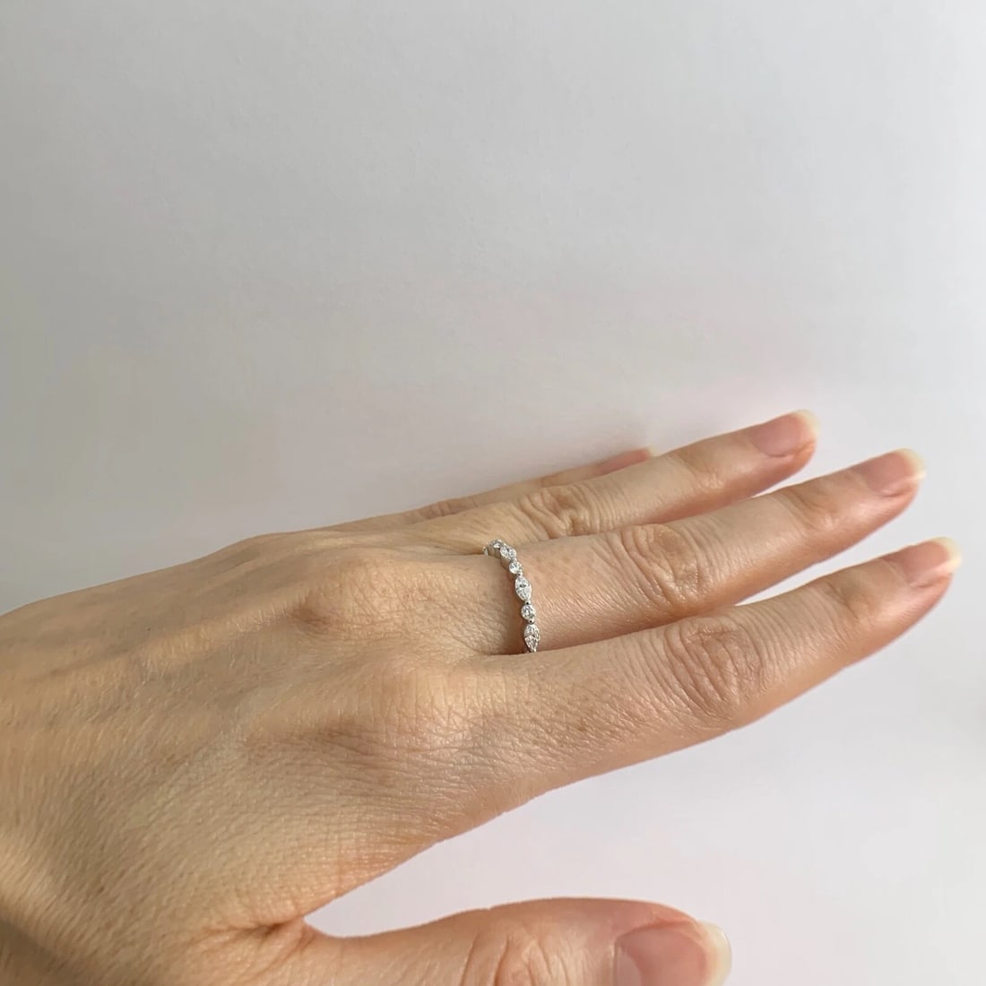 Marquise Round Diamond Eternity Wedding Band Ring 14K White Gold, 1.06 CTW - 4