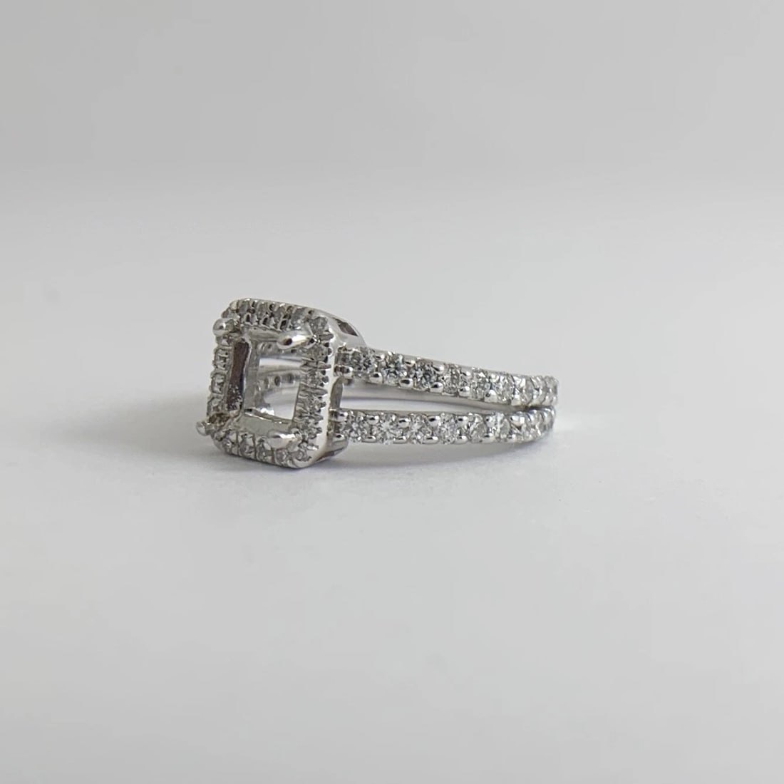 Square Halo Split Shank Diamond Engagement Ring Setting Mounting 14K White Gold - 11