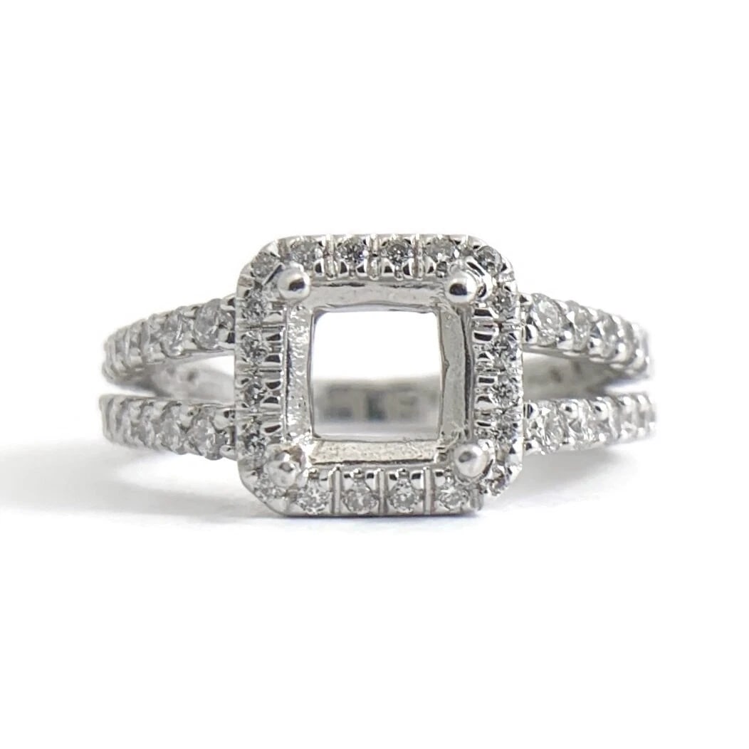 Square Halo Split Shank Diamond Engagement Ring Setting Mounting 14K White Gold (1 of 12)
