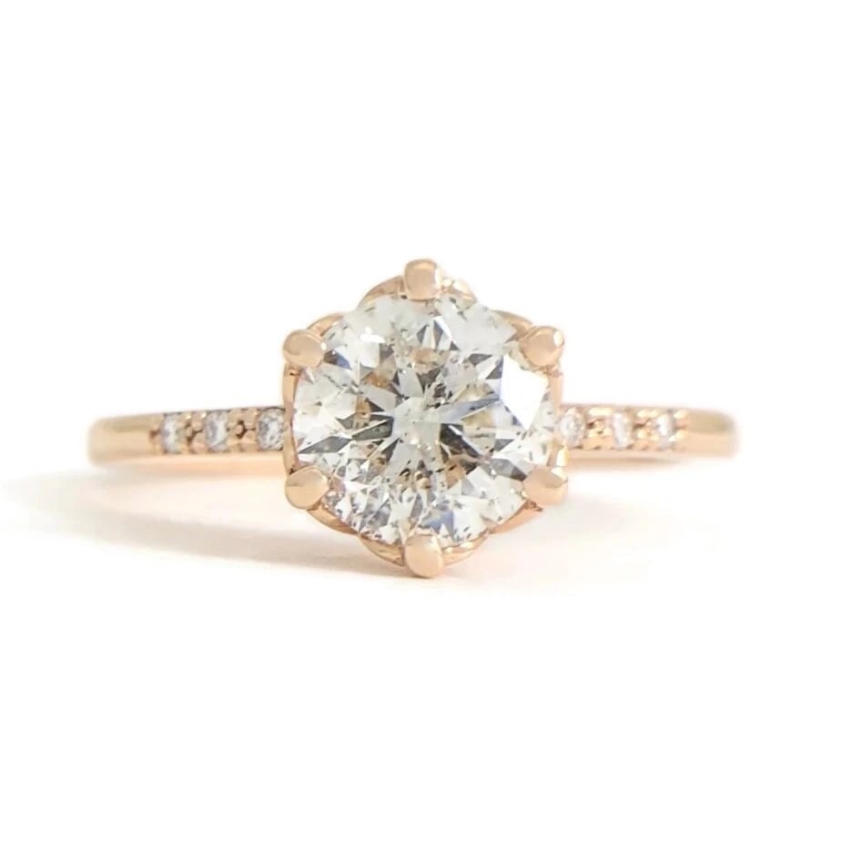 Round European Cut 6-Prong Diamond Engagement Ring 14K Pink Rose Gold 1.07 CTW (1 of 7)