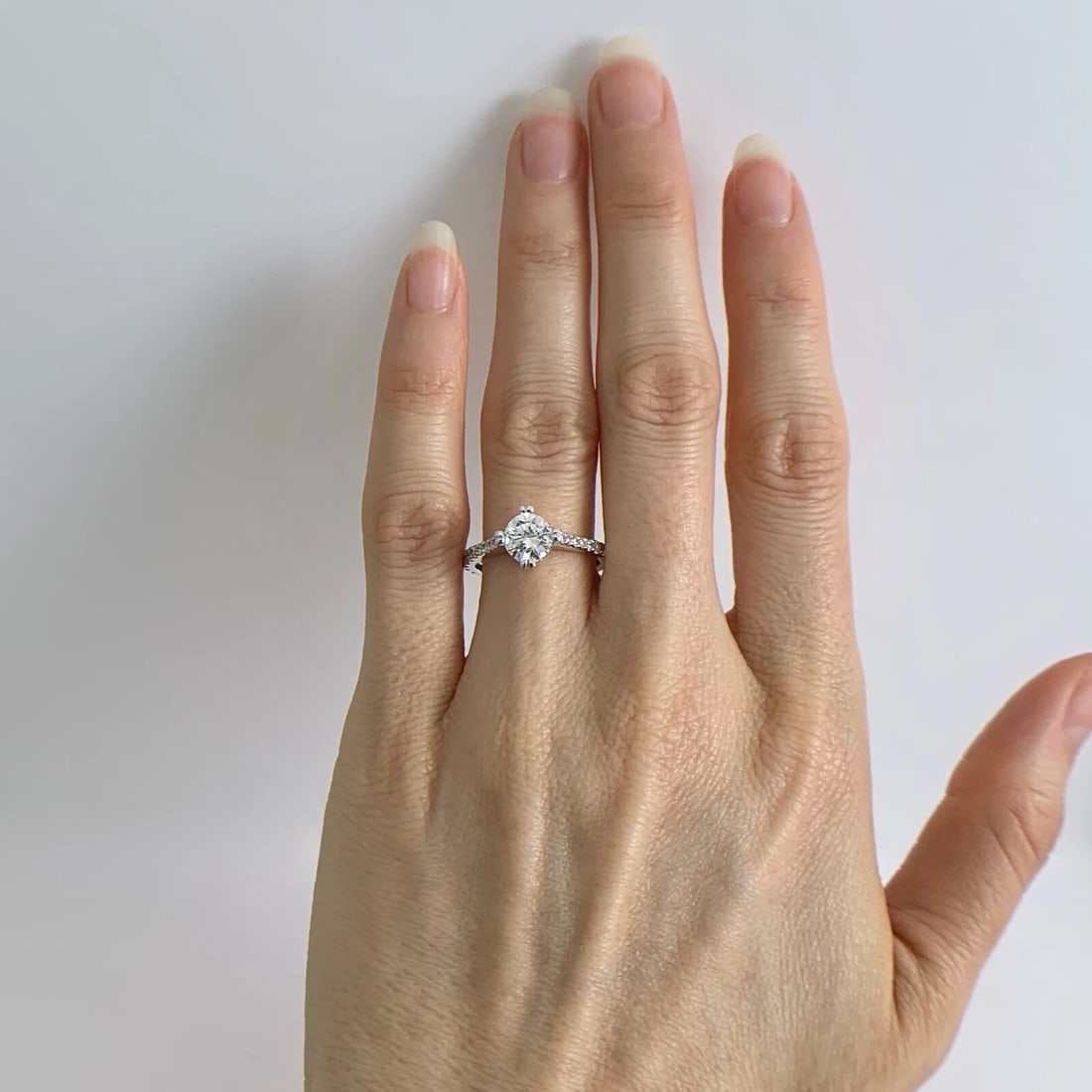 Round Diamond Cross Split Prong Engagement Ring 18K White Gold 1.43 CTW, 4.13 Gr - 3