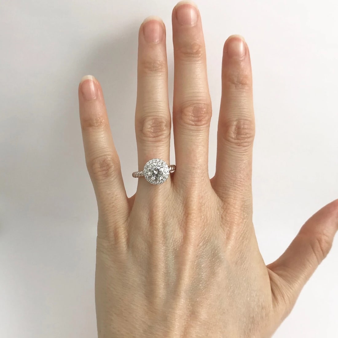 GIA Round Halo Diamond Platinum Engagement Ring 1.76 CTW, 6.72 Grams - 2