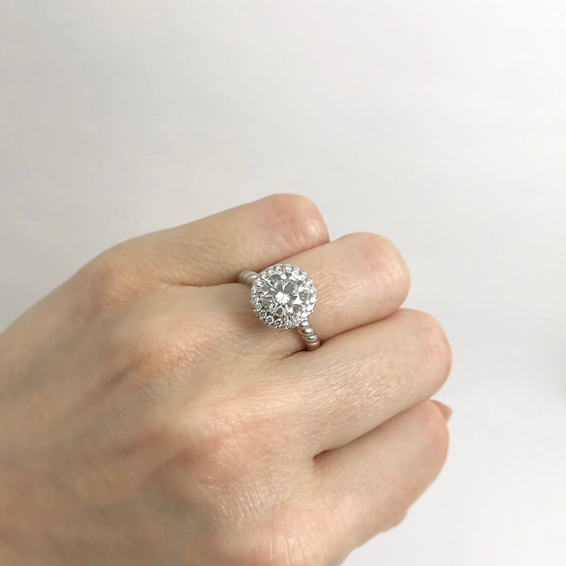 GIA Round Halo Diamond Platinum Engagement Ring 1.76 CTW, 6.72 Grams - 4