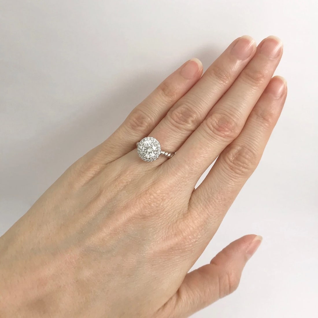 GIA Round Halo Diamond Platinum Engagement Ring 1.76 CTW, 6.72 Grams - 6