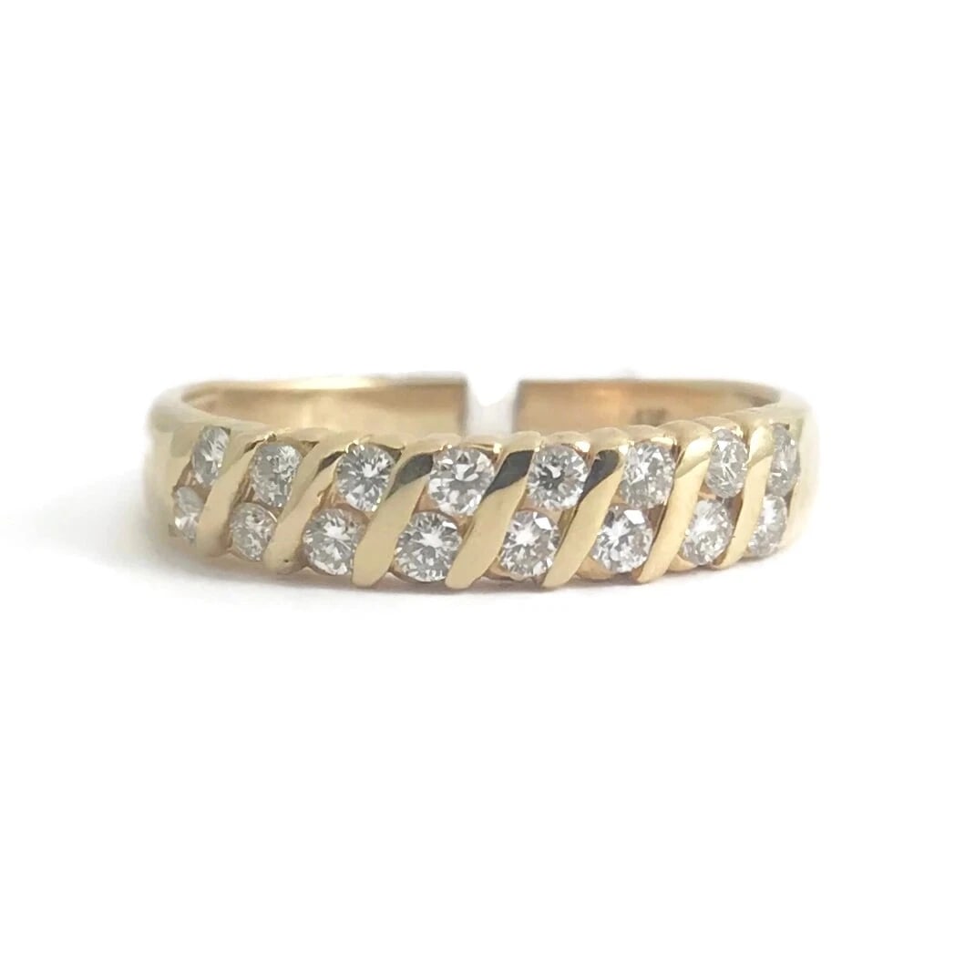 Diamond Slant Gemlock-Set Statement Band Ring 14K Yellow Gold, .45 CTW: Title: Diamond Slant Gemlock-Set Statement Band Ring 14K Yellow Gold, .45 CTW Description: Diamond Slant Gemlock-Set Statement Band Ring 14K Yellow Gold, .45 CTW Make a statement with this beautiful r