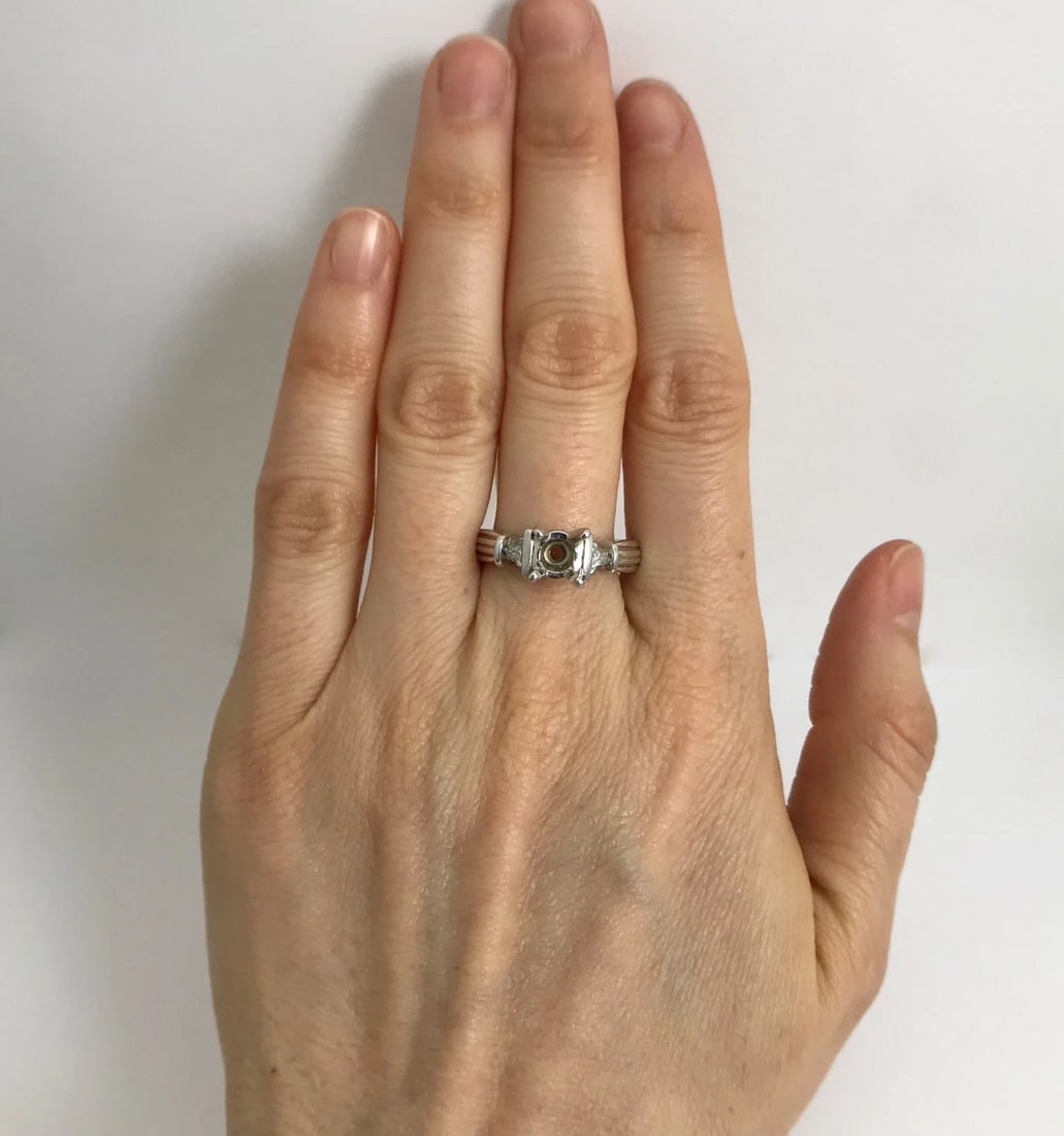 Trillion Triangle Diamond Platinum Engagement Ring Setting Mounting, .20 CTW - 2