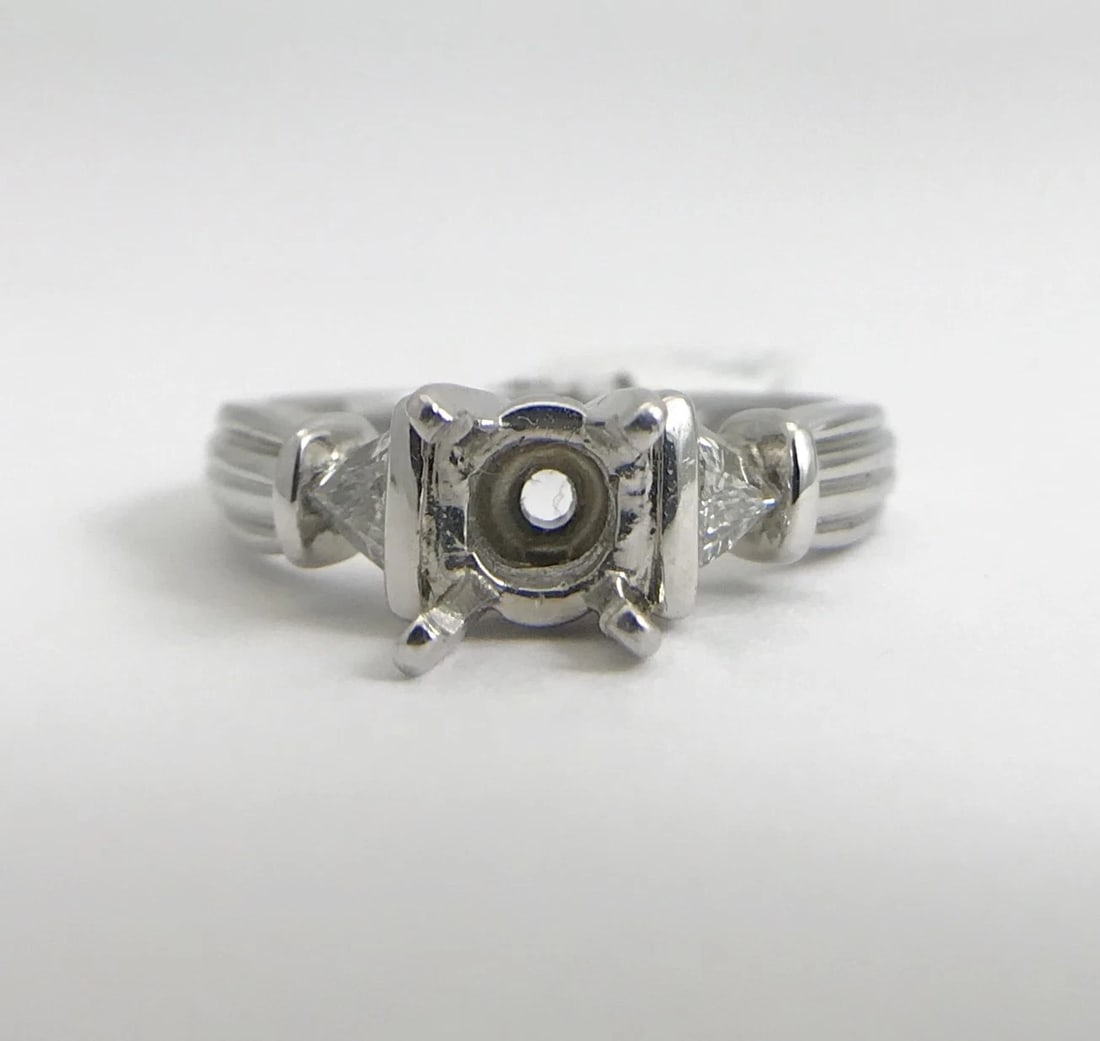 Trillion Triangle Diamond Platinum Engagement Ring Setting Mounting, .20 CTW - 4