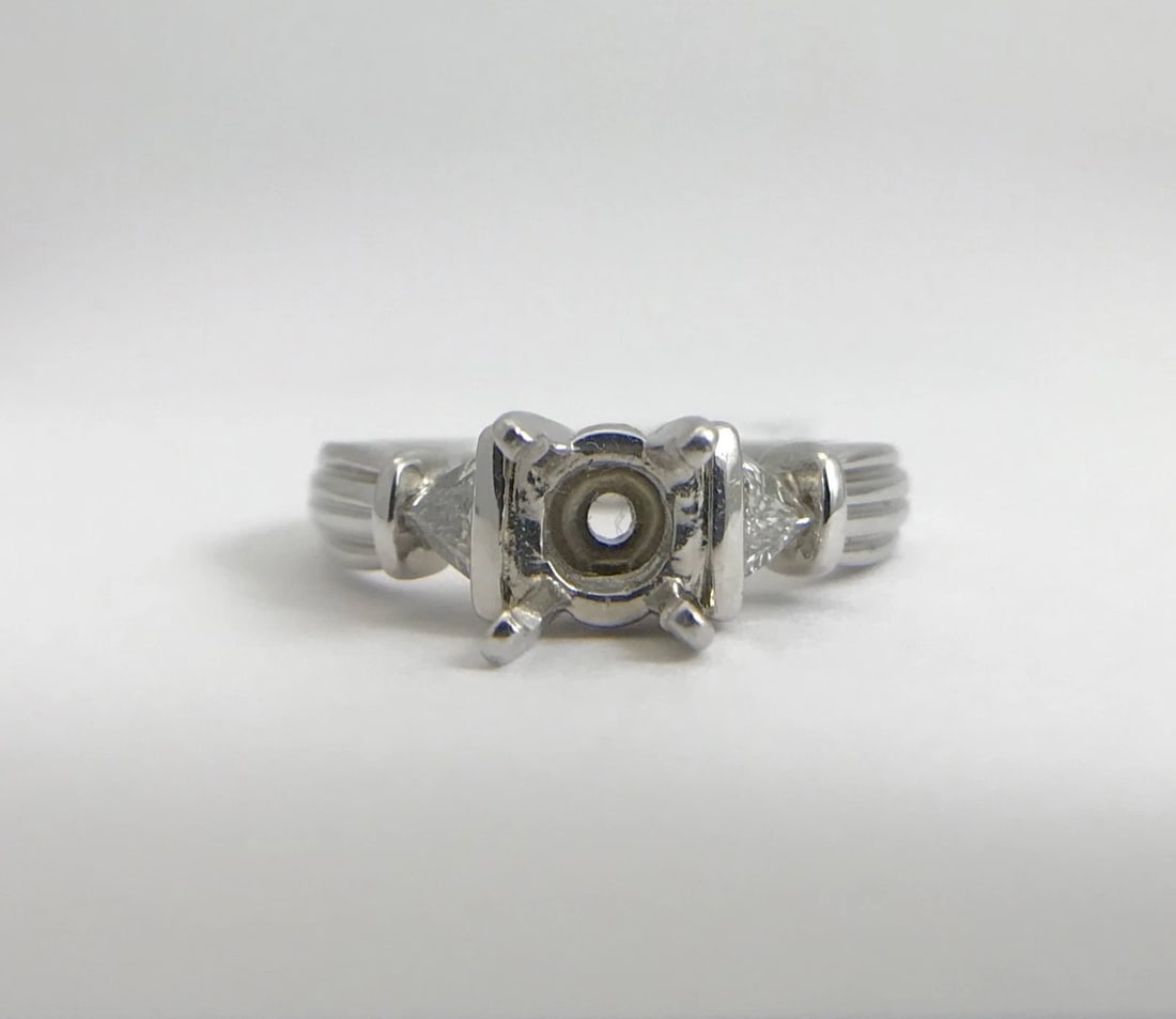 Trillion Triangle Diamond Platinum Engagement Ring Setting Mounting, .20 CTW - 5
