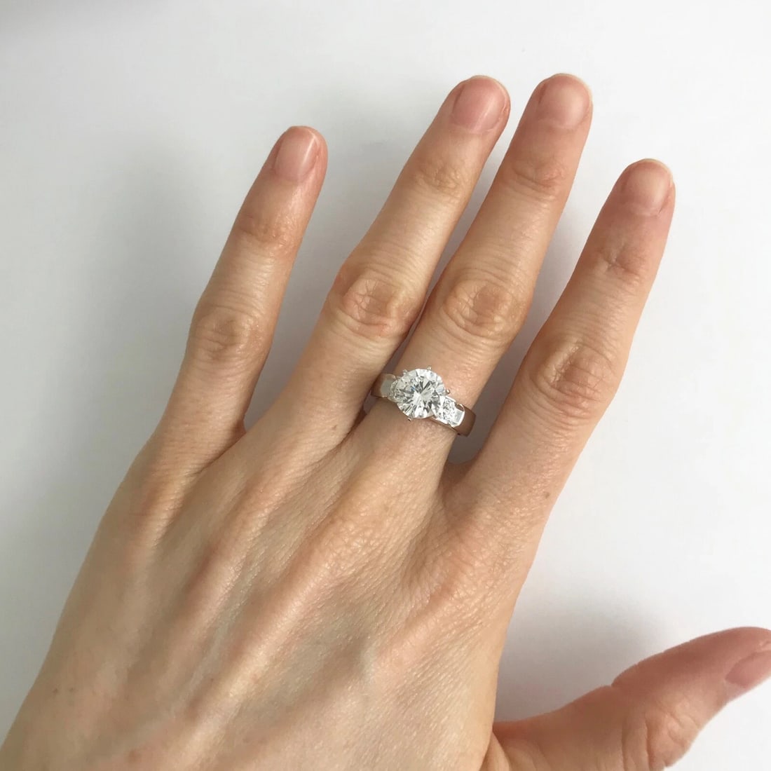Round 3-Stone Diamond Engagement Ring Setting Mounting 14K White Gold, .70 CTW - 4