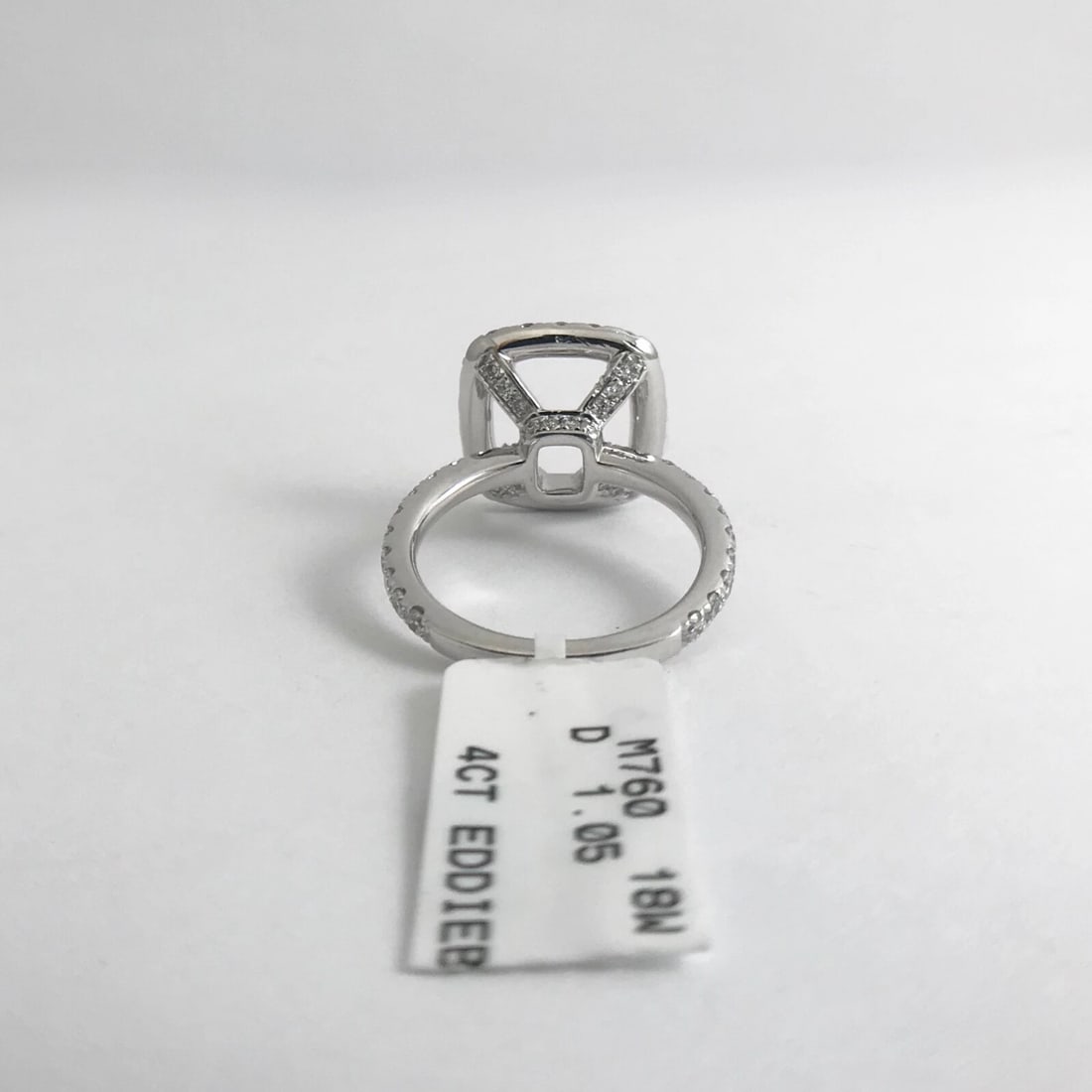 Cushion Halo Diamond Engagement Ring Setting Mounting 18K White Gold, 1.05 CTW - 10