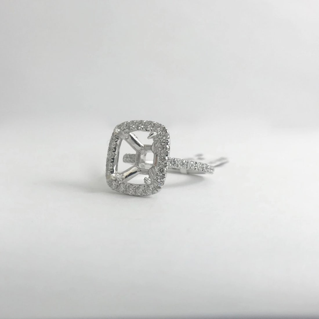 Cushion Halo Diamond Engagement Ring Setting Mounting 18K White Gold, 1.05 CTW - 11