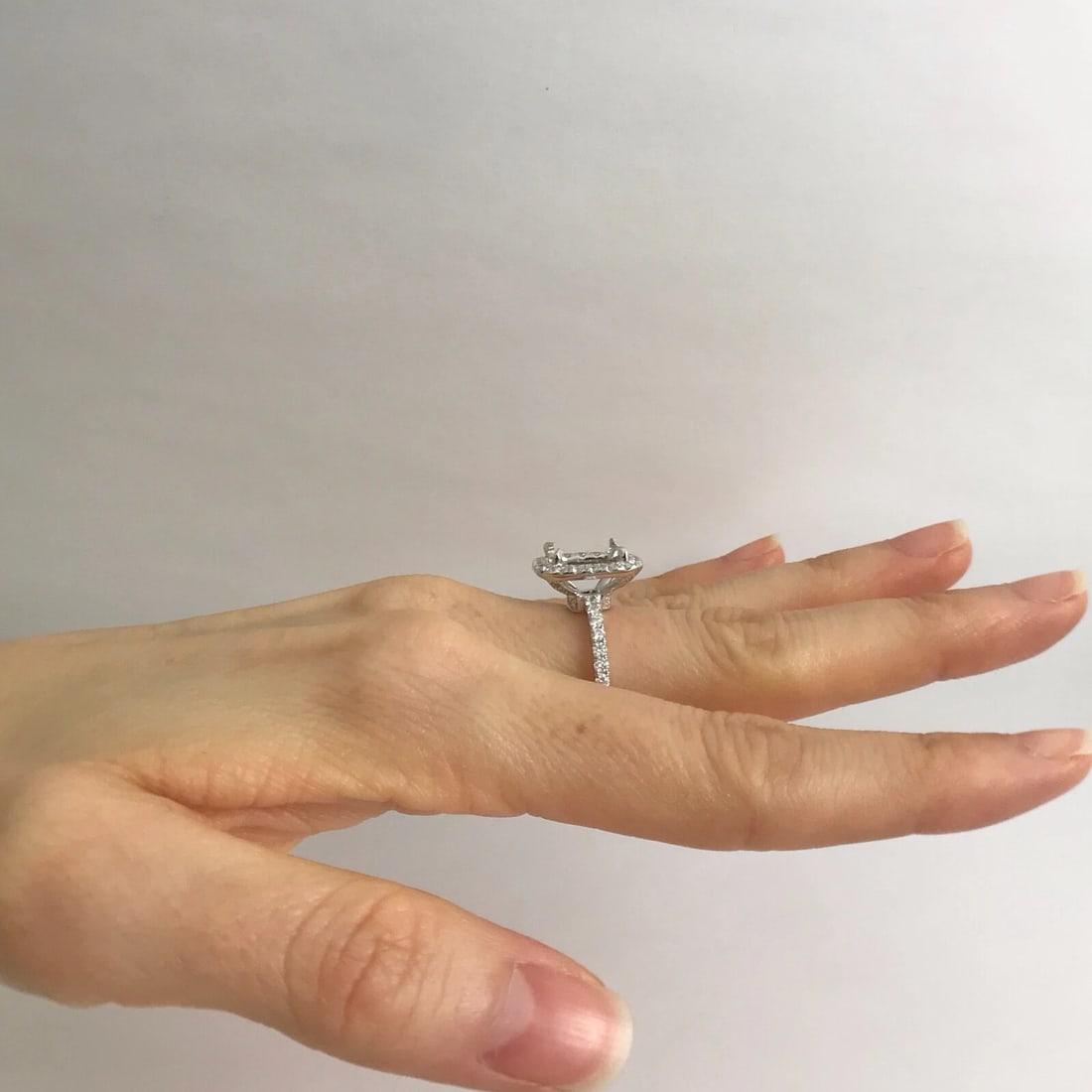 Cushion Halo Diamond Engagement Ring Setting Mounting 18K White Gold, 1.05 CTW - 4
