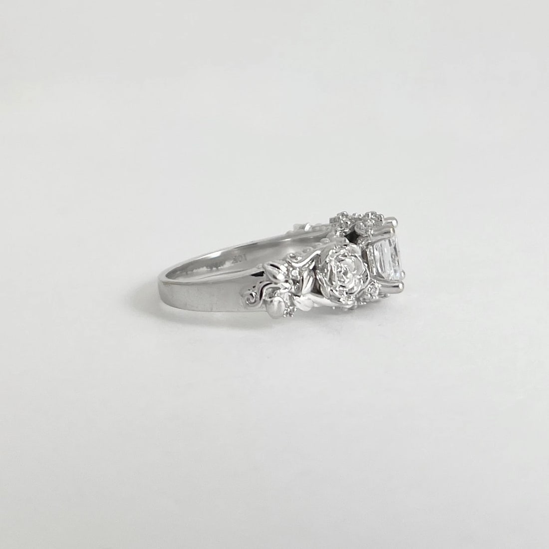 Princess Cut CZ Cubic Zirconia Flower Engagement Ring 10K White Gold, 6.67 Grams - 5
