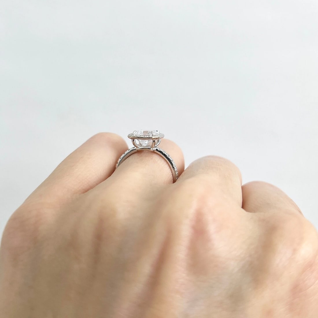 Emerald Cut CZ Diamond Halo Engagement Ring 14K White Gold, 2.78 Grams - 5