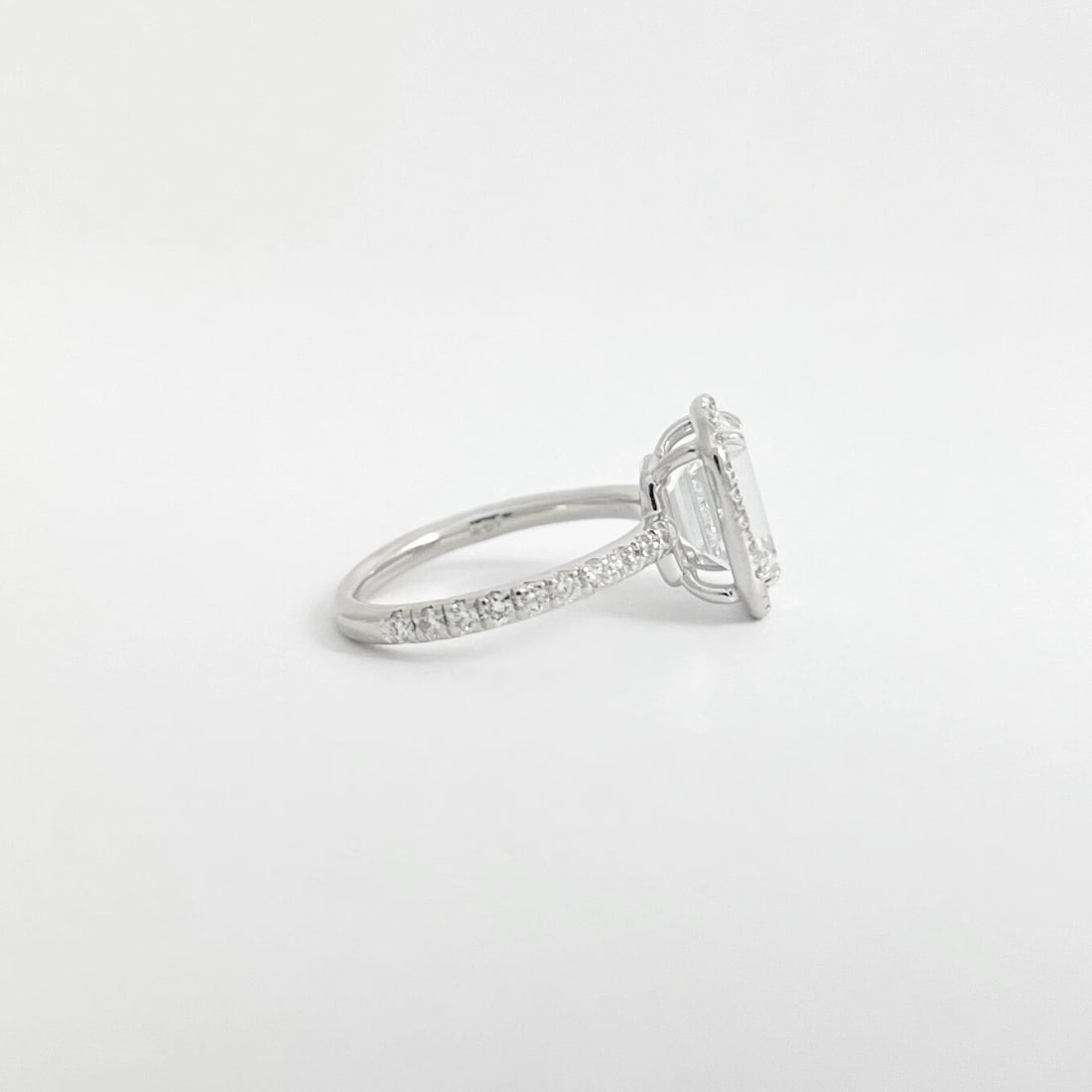Emerald Cut CZ Diamond Halo Engagement Ring 14K White Gold, 2.78 Grams - 6