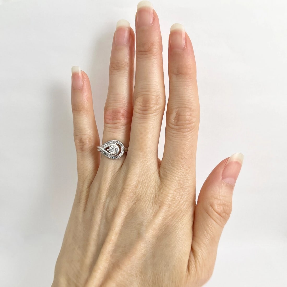 Asymmetrical Diamond Loop Open Eye Halo Ring 10K White Gold, .27 CTW, 4.39 Grams - 2