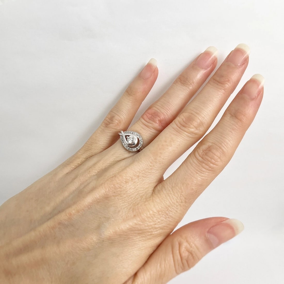 Asymmetrical Diamond Loop Open Eye Halo Ring 10K White Gold, .27 CTW, 4.39 Grams - 3