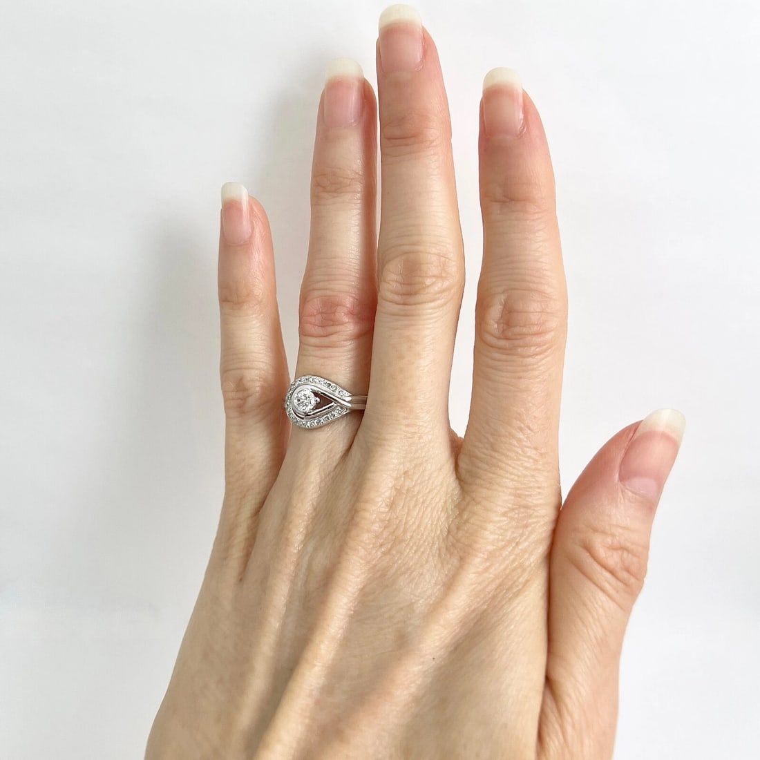 Asymmetrical Diamond Loop Open Eye Halo Ring 10K White Gold, .27 CTW, 4.39 Grams - 4