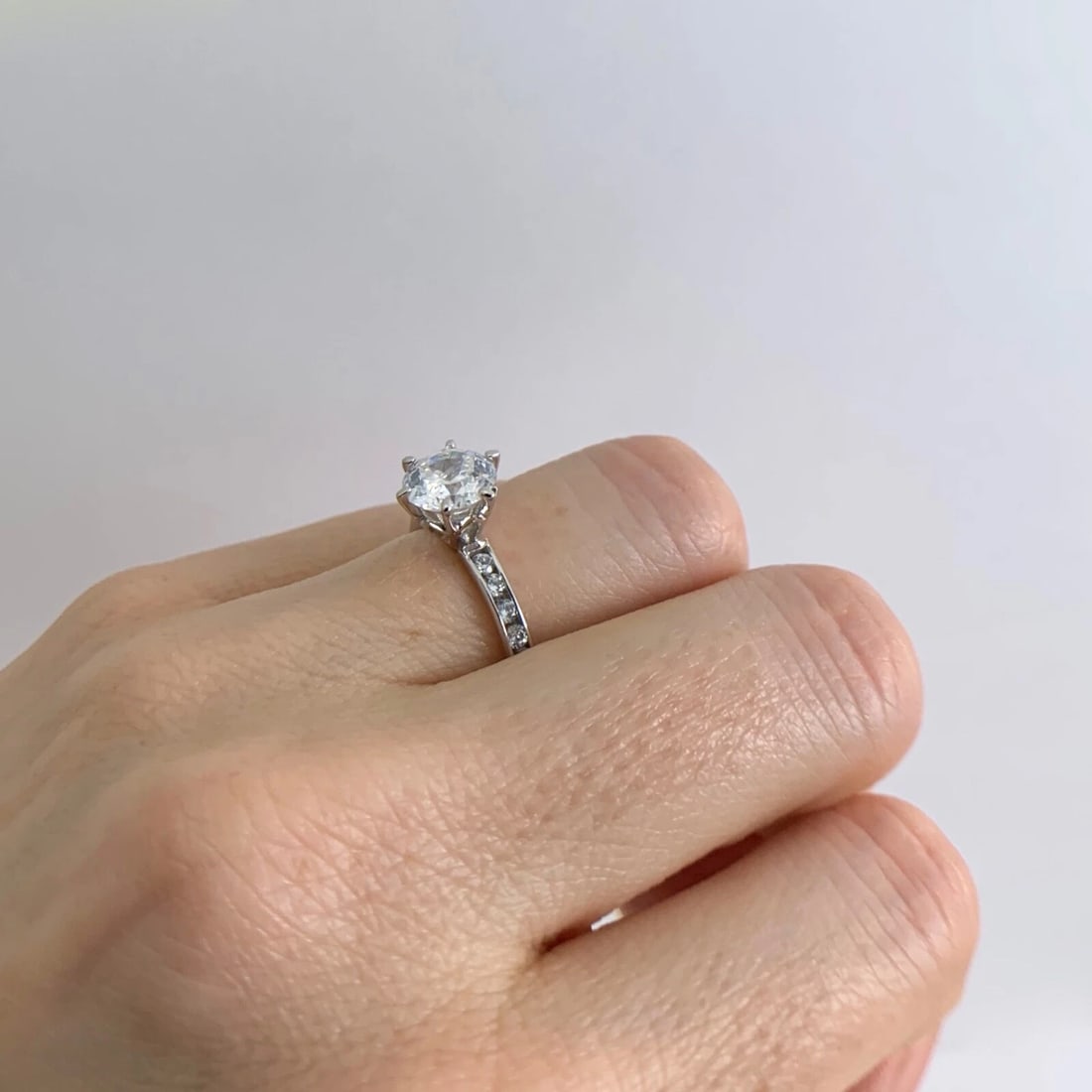 Round CZ Cubic Zirconia Channel-Set Engagement Ring 14K White Gold, 2.54 Grams - 6