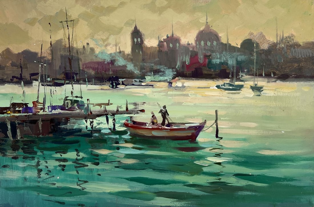 Oil painting Evening over the Pier with boats Yuriy Suprunchuk - 3