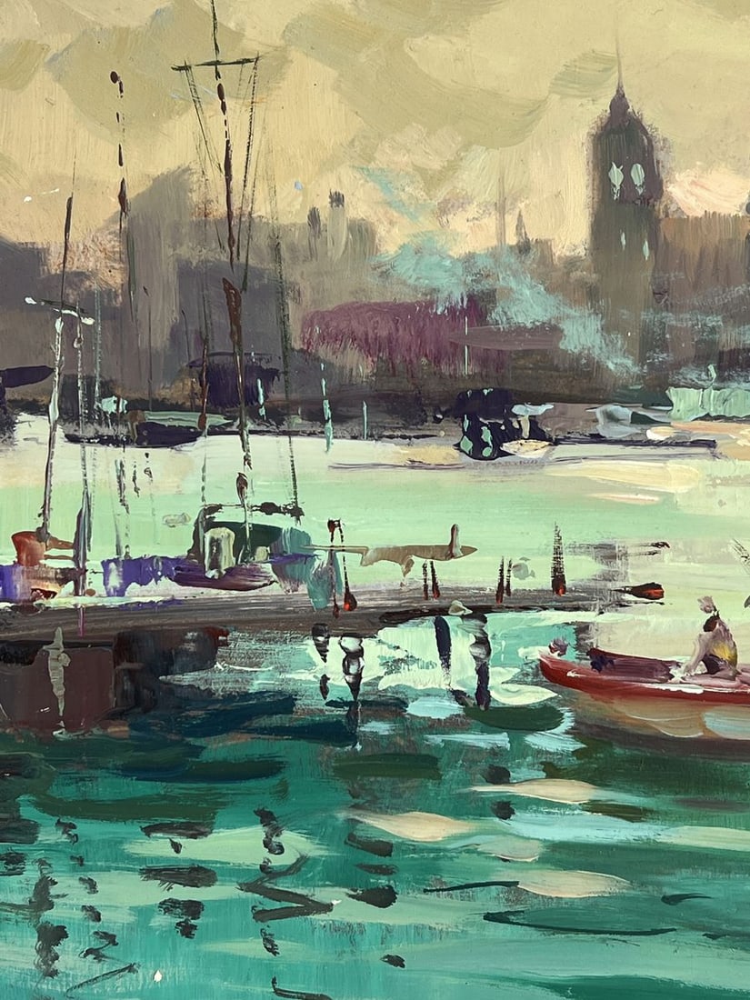 Oil painting Evening over the Pier with boats Yuriy Suprunchuk - 4
