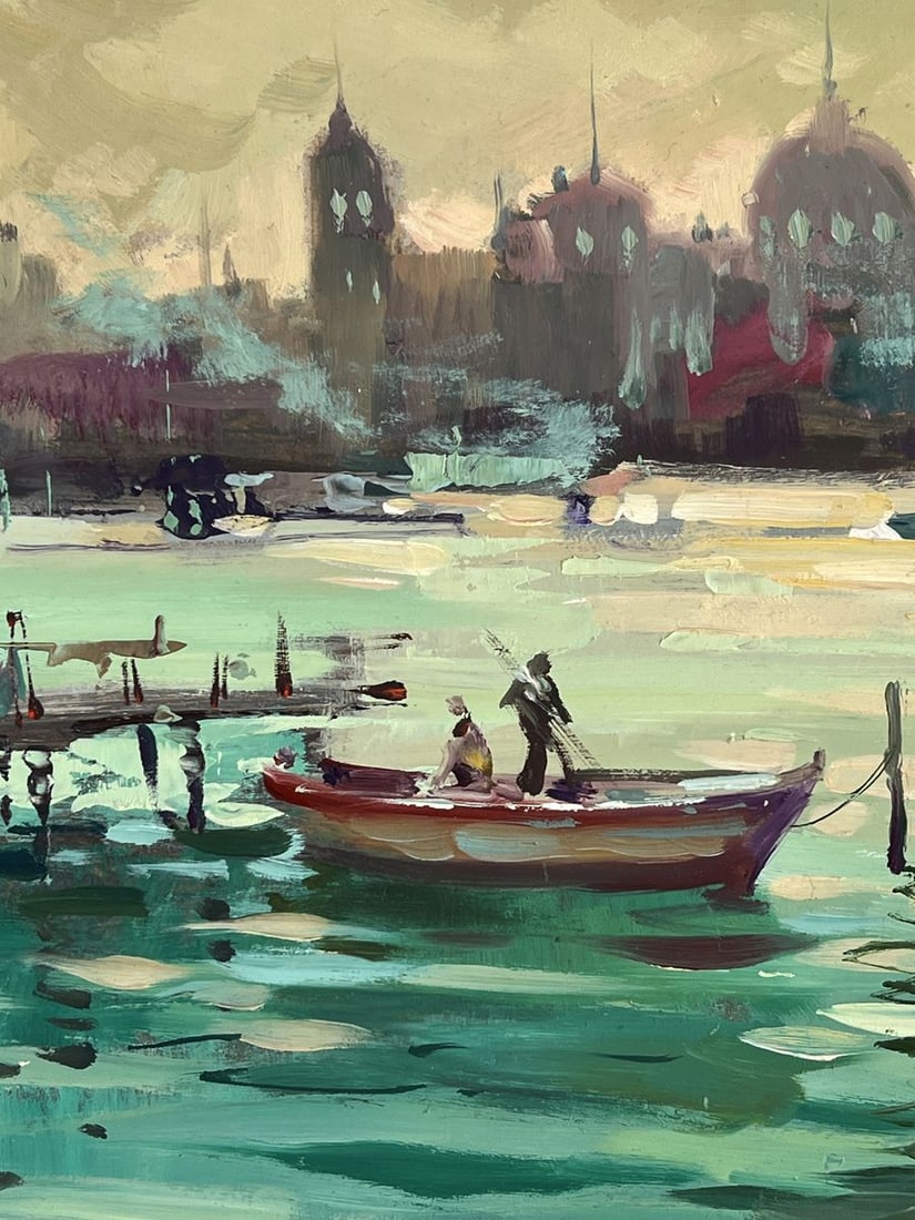 Oil painting Evening over the Pier with boats Yuriy Suprunchuk - 6