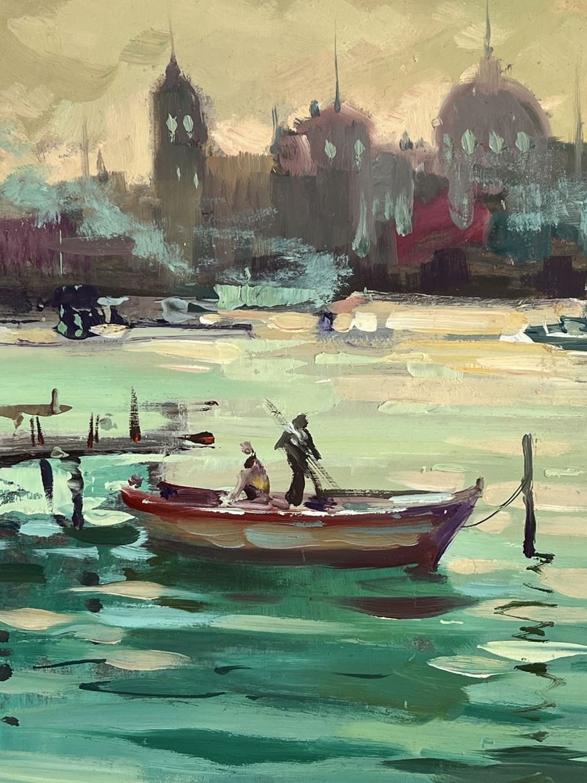 Oil painting Evening over the Pier with boats Yuriy Suprunchuk - 7
