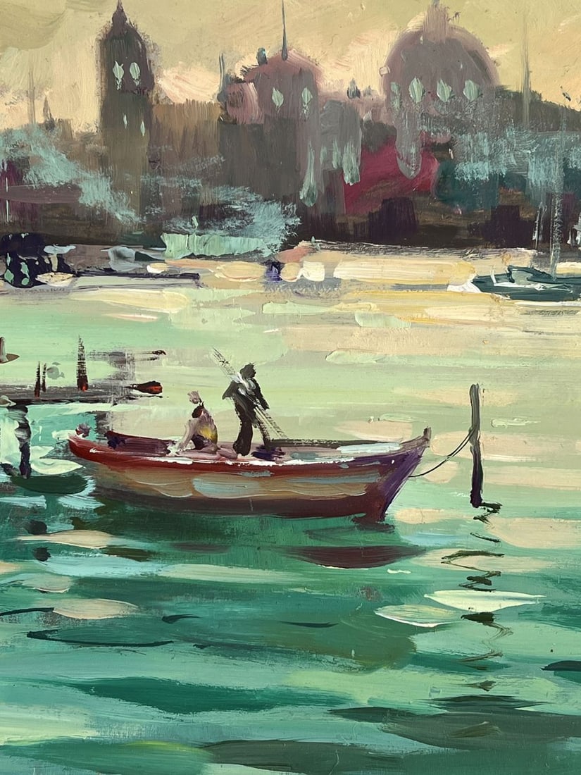 Oil painting Evening over the Pier with boats Yuriy Suprunchuk - 8
