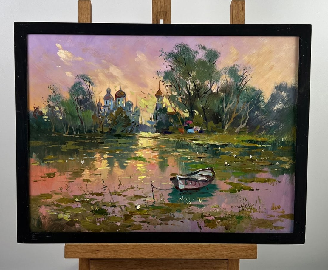 Oil painting Abandoned Boat on the River Yuriy Suprunchuk (1 of 11)