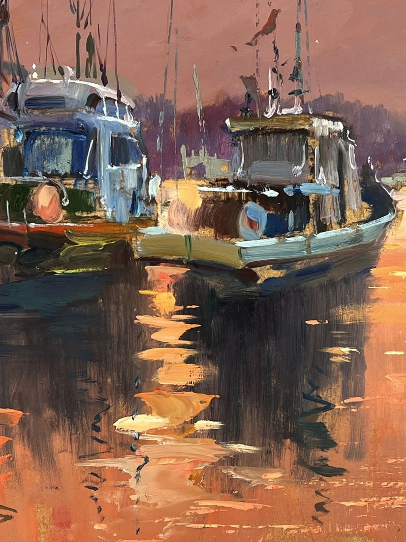 Oil painting Two Ships at Dock at Sunset Yuriy Suprunchuk - 10