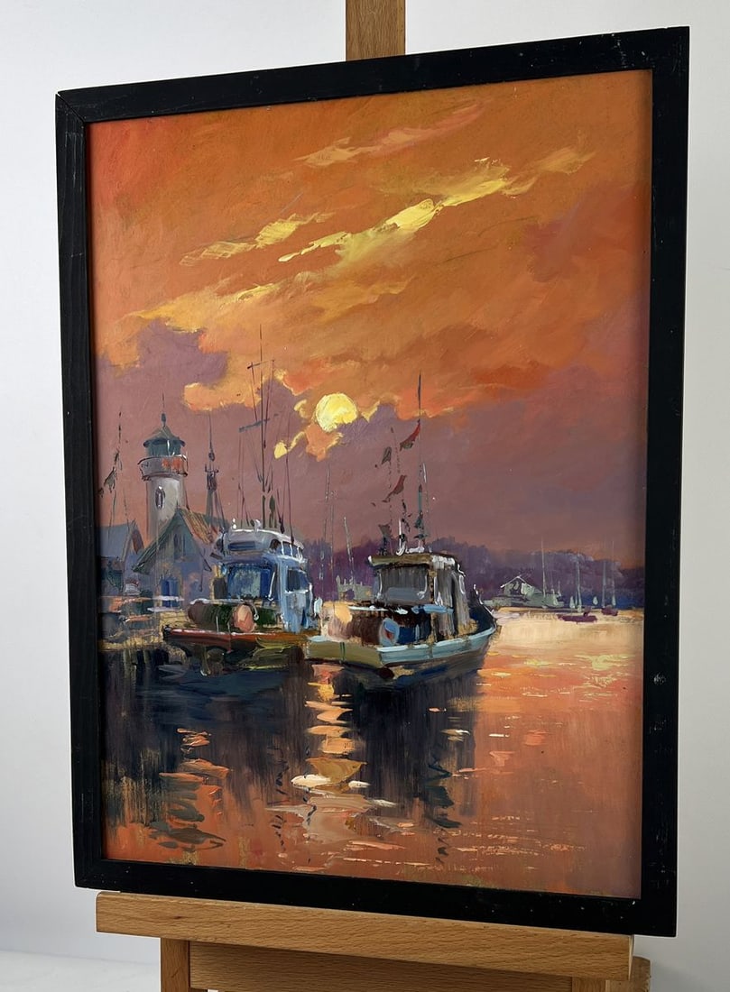 Oil painting Two Ships at Dock at Sunset Yuriy Suprunchuk - 2