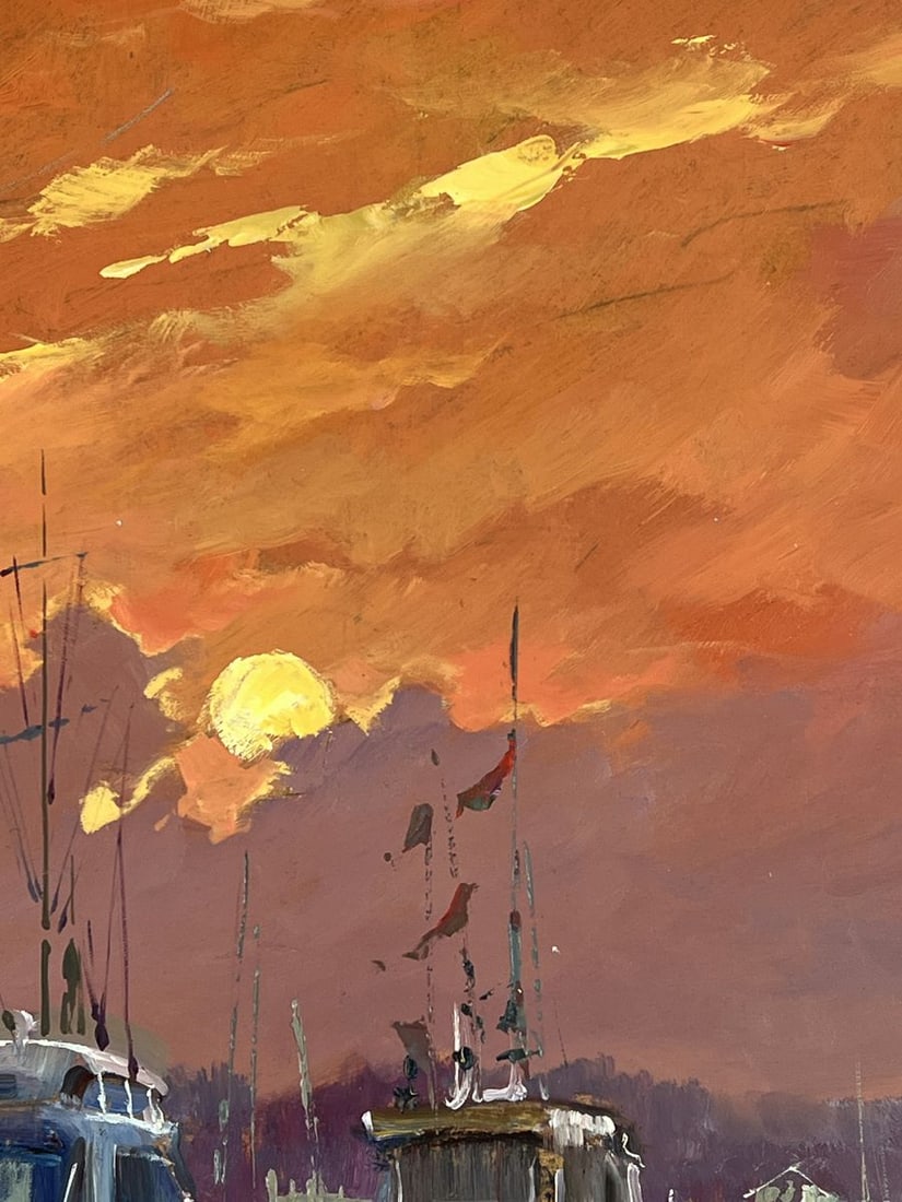 Oil painting Two Ships at Dock at Sunset Yuriy Suprunchuk - 5