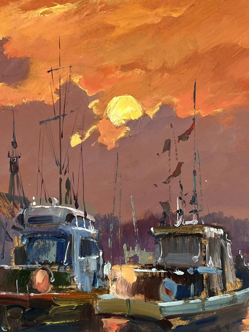 Oil painting Two Ships at Dock at Sunset Yuriy Suprunchuk - 6