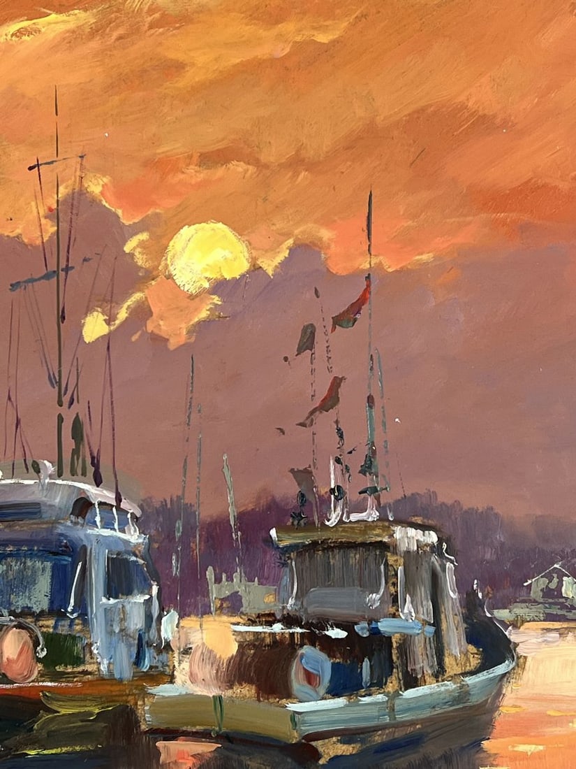 Oil painting Two Ships at Dock at Sunset Yuriy Suprunchuk - 7