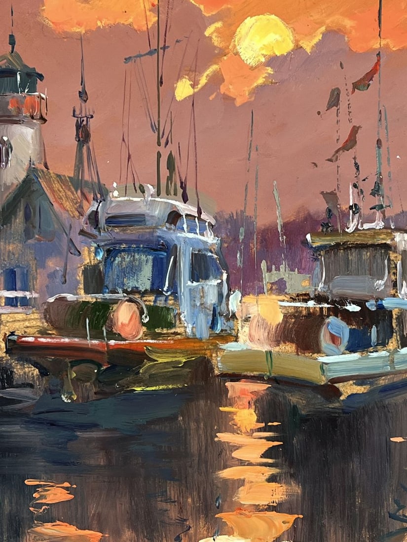 Oil painting Two Ships at Dock at Sunset Yuriy Suprunchuk - 8