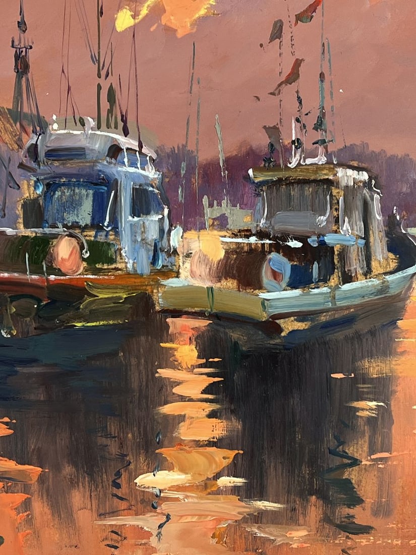 Oil painting Two Ships at Dock at Sunset Yuriy Suprunchuk - 9