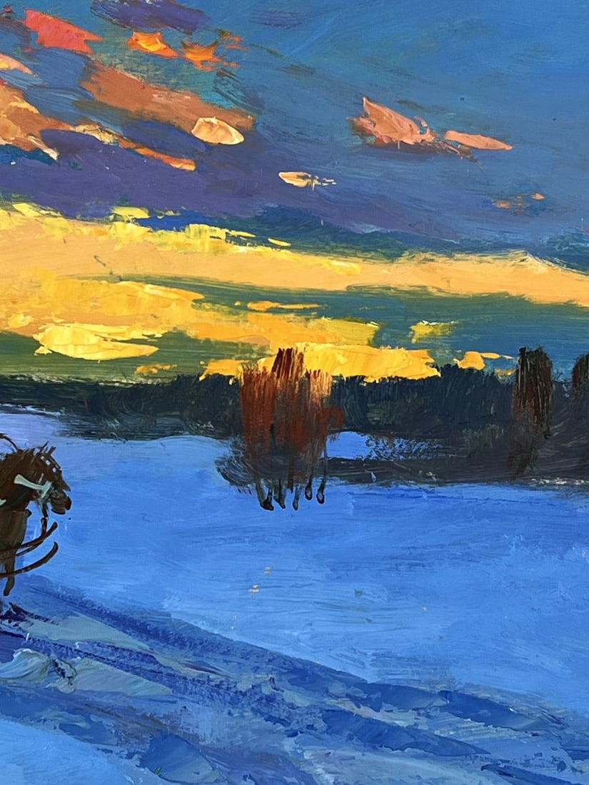 Oil painting Evening Winter Road to the Village Yuriy Suprunchuk - 10