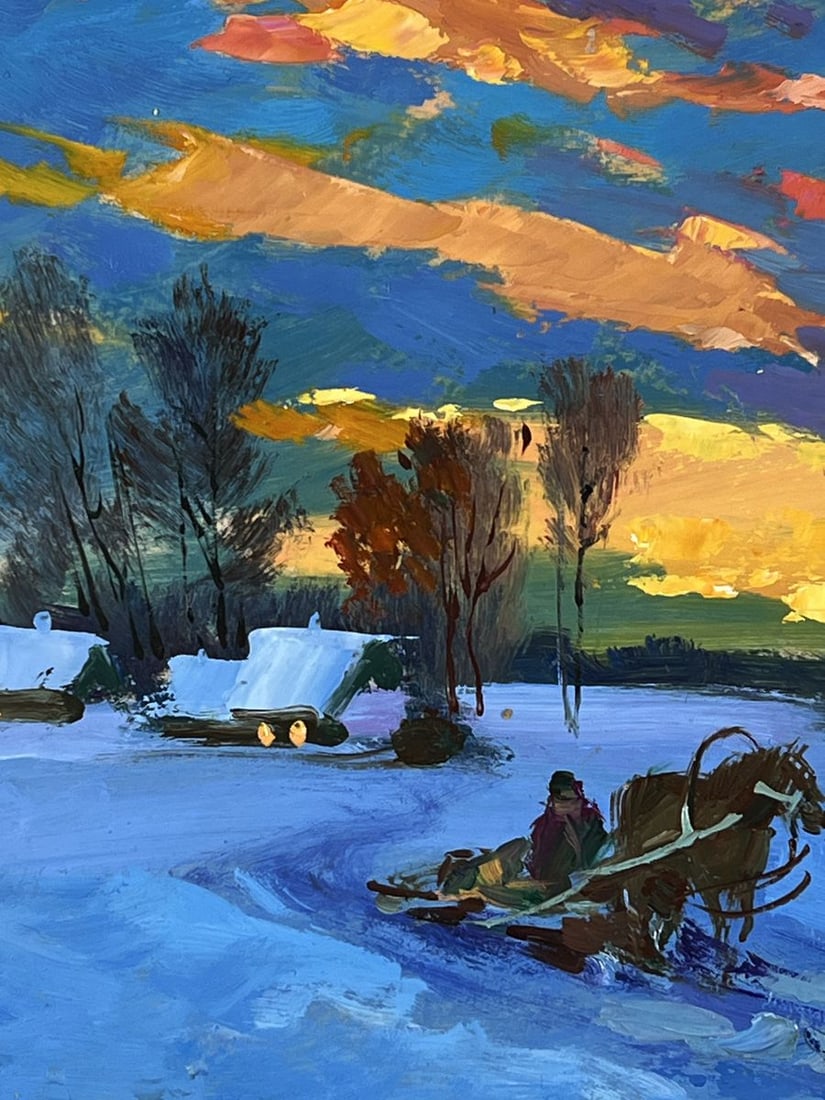 Oil painting Evening Winter Road to the Village Yuriy Suprunchuk - 4